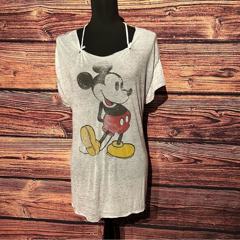 Disney Mickey Mouse Women's X Large Grey Shirt Top Blouse Customized Open Back